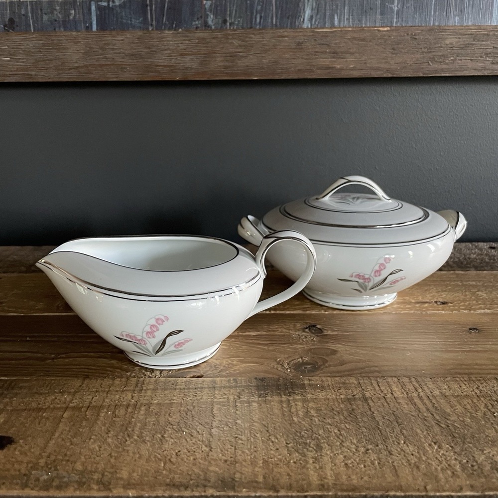 Vintage NORITAKE China LILY OF VALLEY Covered Sugar Bowl & Creamer Set #5518